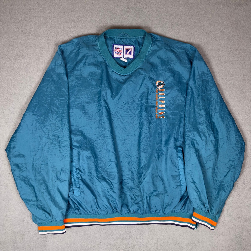 Vintage 90s Miami‎ Dolphins Logo 7 NFL Pullover Windbreaker Teal Mens Large